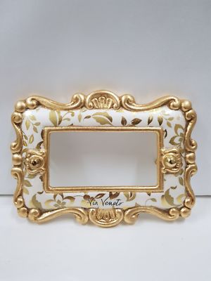 SWITCH COVERS 4 BUTTONS VIA VENETO IVORY GOLD LEAF FLOWER DECORATION