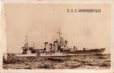 Postcard RPPC USS Minneapolis some damage white border large naval ship