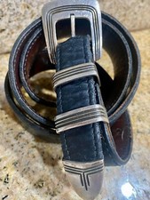 CHACON STERLING SILVER  ZIA  ENGRAVED SIGNED 1999 BUCKLE MENS BELT SZ 40