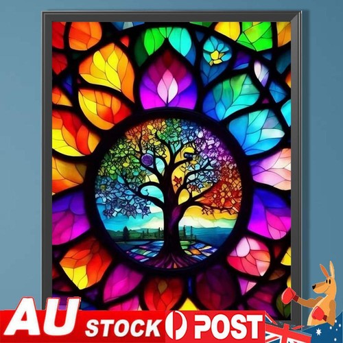 5D DIY Full Round Drill Partial AB Diamond Painting Stained Glass Tree ...