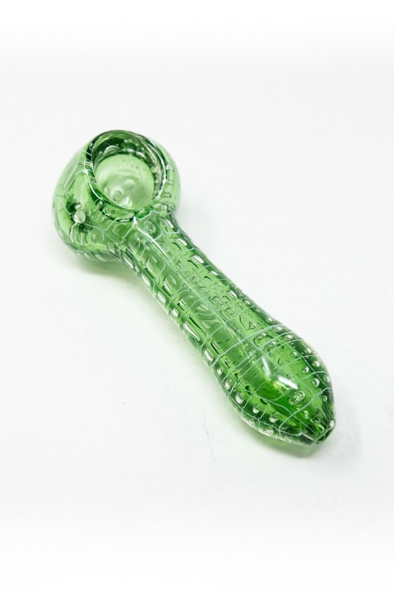 5 Green Web Design TOBACCO Thick Glass Hand Smoking Pipe w/ Carb Hole