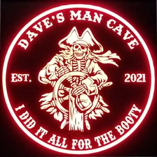 Custom Pirate Skeleton Whiskey LED Sign Personalized, Home bar Sign, Beer, Rum