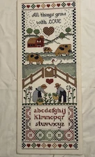 Cross Stitch Amish All Things Grow With Love Finished Farm Barn Garden Unframed