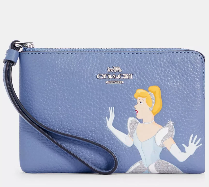NUOVO Coach x Disney Braccialetto Angolare Zip Con Cenerentola C3361 Blu Pervinca