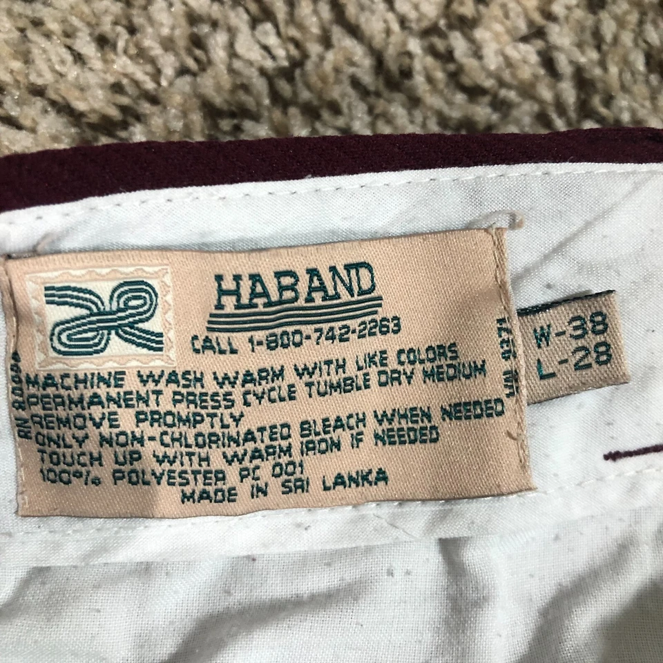 复古 70 年代 Haband Maroon 红色男式 38x28 码裤子涤纶长裤迪斯科 — 第 2/4 张图片