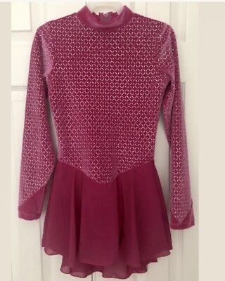 Jerry's Ice Skating Costume Dress Youth 12-14 Dance Pink Velour Sparkles Cutout