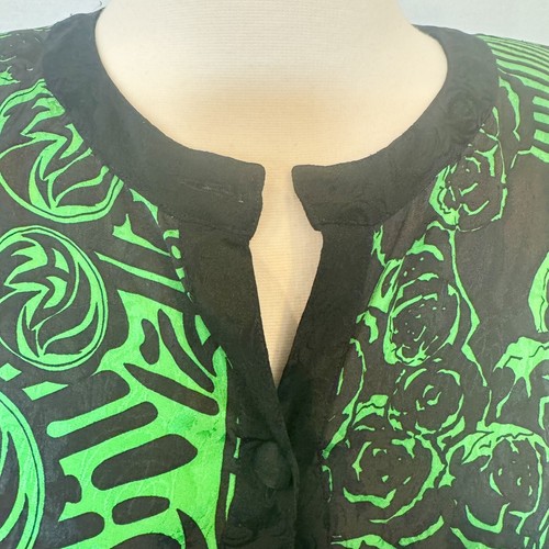 80s Diane Freis Silk Jacquard Green Bold Print Vintage Blouse Tunic Top Jacket - Picture 2 of 12