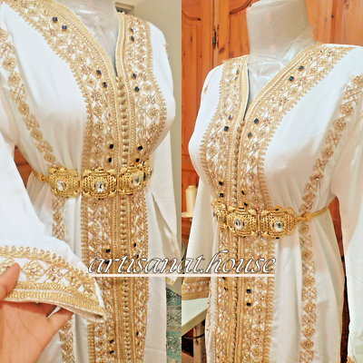 Bridal Moroccan White Kaftan,Elegant Abaya Caftan, Nikkah Dress, Custom  Made | eBay