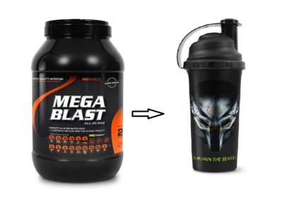 SRS Muscle Mega Blast All-in-one Produkt 1900g Dose + Pregator Shaker