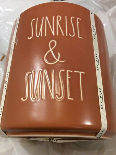 Rae Dunn "Sunrise & Sunset" Cilindro de cerámica Plantadora Peach Red 8" Grande NWT! - Imagen 1 de 2