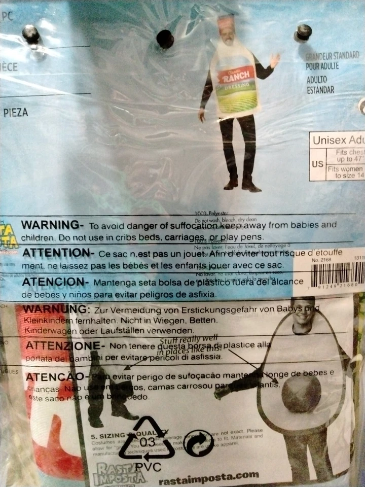 Disfraz unisex para adulto botella aderezo rancho Rasta Imposta Foto 2 de 3