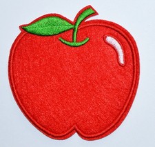 100x Red Apple - Fruit - Teacher - Green Leaf Emboridered Iron On Patch  8 8.2cm