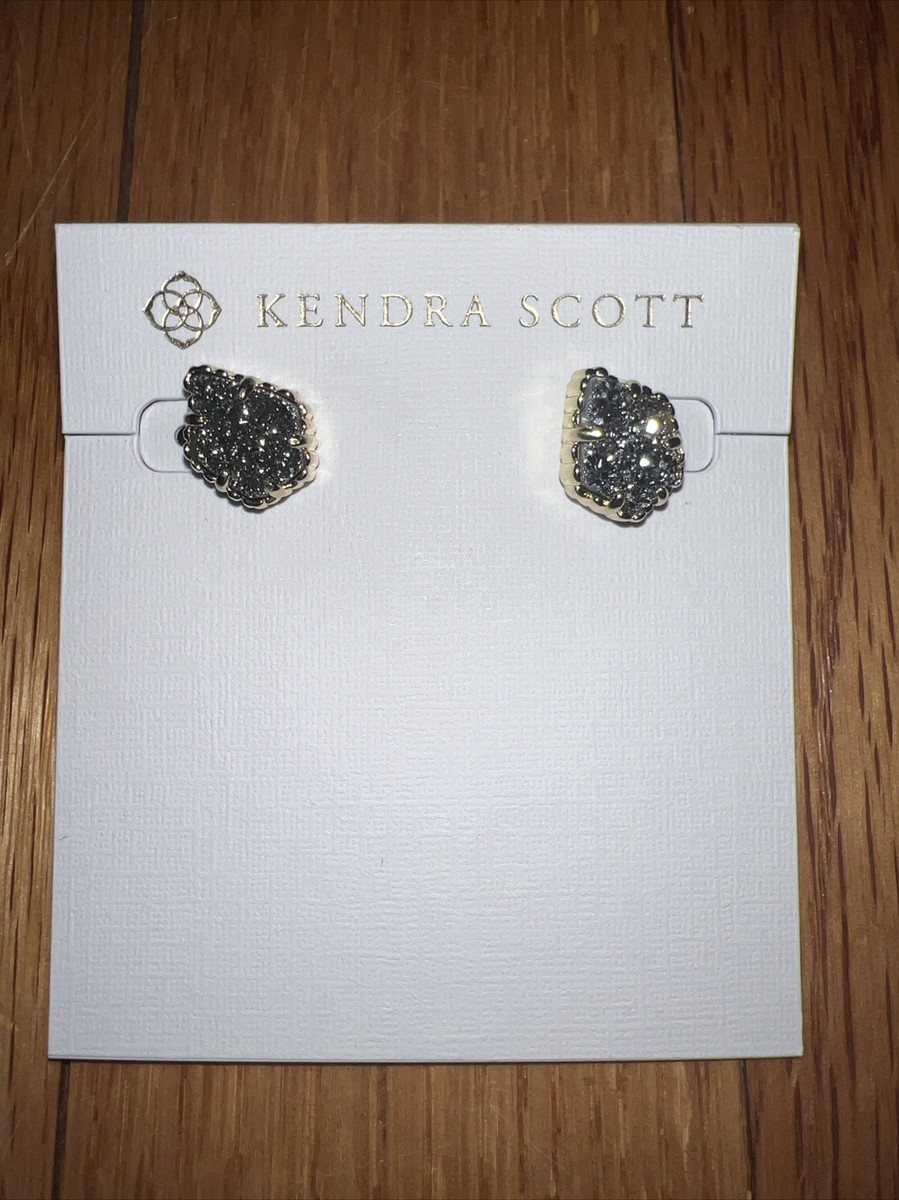 New Kendra Scott Tessa Stud Earrings Platinum Drusy Gold