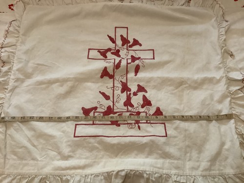 621🌟RARE Antique Elizabethan Turkey Redwork Pr Pillow Shams & Match Sheet Sham - Picture 14 of 21
