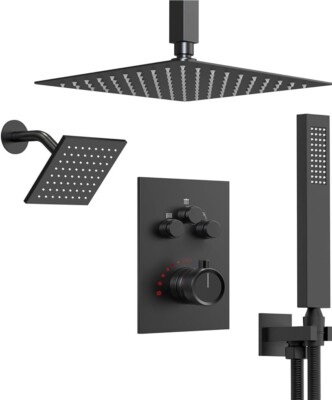 Luxury Shower System W/3 High-Pressure Rainfall Style Ceiling, Wall, & Handheld