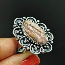 Natural Rhodochrosite Oval Gemstone 925 Sterling Silver Ring Size-7.5 US