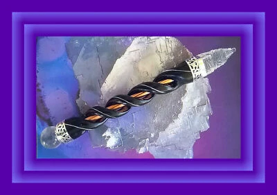 HUGE 9" ROSEWOOD WAND WITH CRYSTAL QUARTZ SRI YANTRA AND COPPER ROD