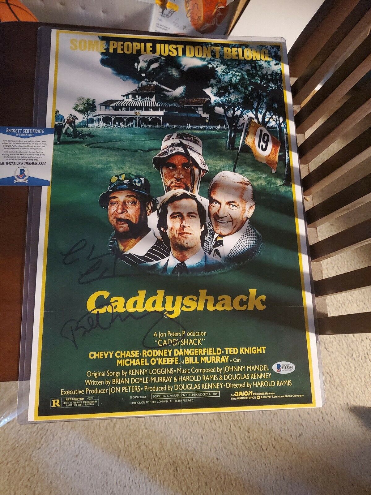 Bill Murray Autographed Signed & Chevy Chase Caddyshack 12X18 Movie Poster Beckett Beckett 
