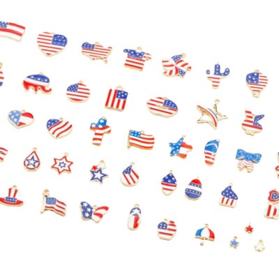 10Pcs Independance Day Enamel Charms 4th of July Pendant Puerto Rico 50 Styles