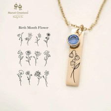 Flower Necklace for Mom Kids Unique Birthstone Personalized Birth Mama Necklace