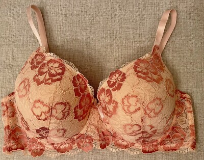 BLUXE 42D lace bra floral nylon spandex women underwired bow NEW