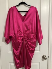 Express Fuchsia Satin V-neck Twist Front Mini Sheath Dress NWOT Sz Xl  