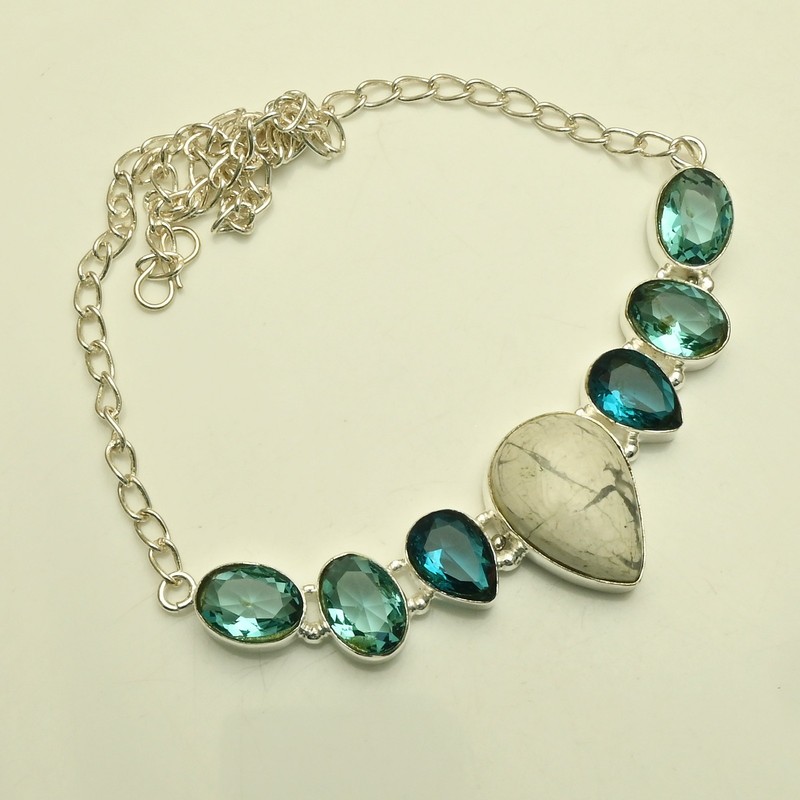 Howlite  Aquamarine Gemstone Ethnic Handmade Necklace Jewelry 28 Gms AN 36844