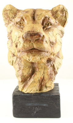 LÖWENKOPF Holzoptik SOCKEL Dekofigur SKULPTUR Figur WOHNACCESSOIRE Deko JMA030