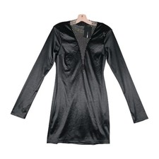 Fashion Nova New With Class Black Satin Mini Dress Rhinestone Women's Size Large