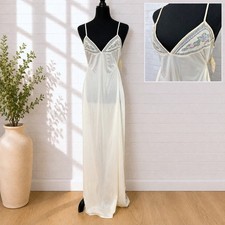 Vintage Deadstock 70s Maxi Babydoll Slip Dress Sz M (Fits S) Embroidery Chemise