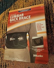 Mueller Lumbar Support Back Brace Removable Pad Black Size Regular 28-50in