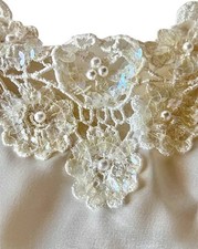 Beaded Lace Trim Satin Camisole Top Ivory Bridal 90s Sz 36 Y2k Feminine Vintage