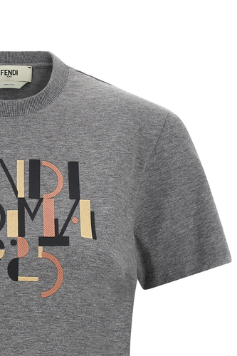 FENDI $890 Gray Melange Cotton T-shirt New & Authentic - Picture 3 of 3