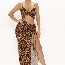 Fashion Nova Maxin' Relaxin' Maxi Dress Animal Print Sz. M