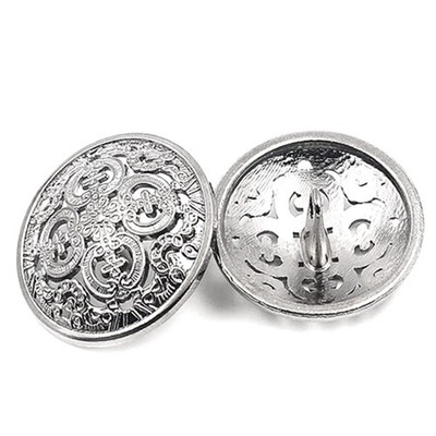 20 PCS Retro Hollow Metal Buttons 25mm Silver White Shank Snaps Fastener