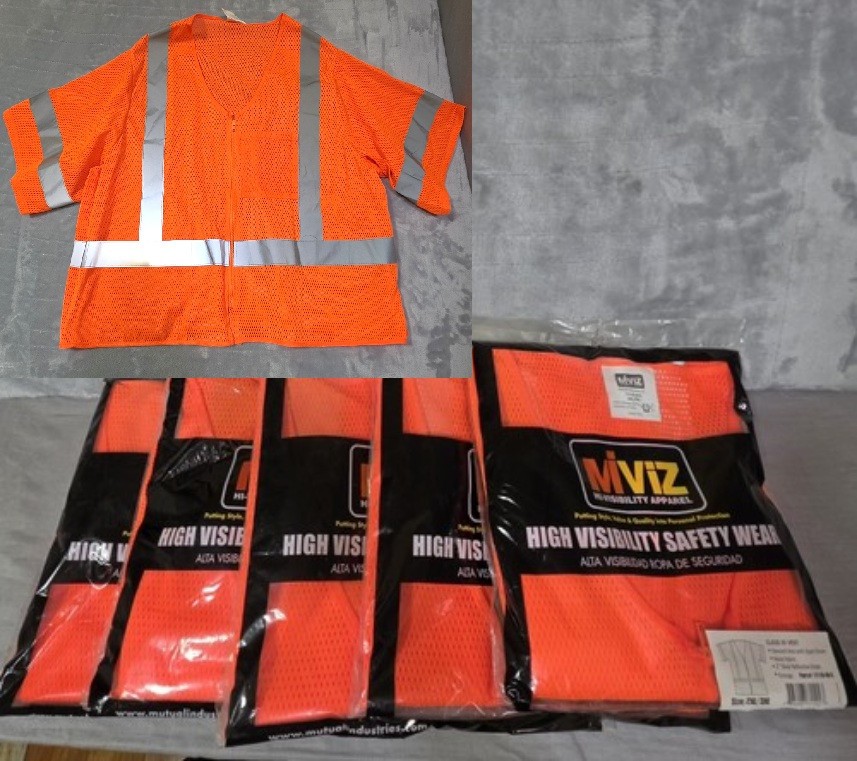 Lot 5 Safety Class III Vest High Visibility Size 2XL/3XL Zipper Mesh Mutual