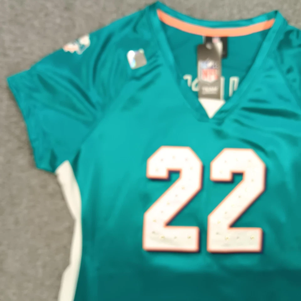 Camiseta de los Miami Dolphins para mujer verde NFL fútbol Bush 22 tachonada con cordones cuello en V Foto 4 de 4