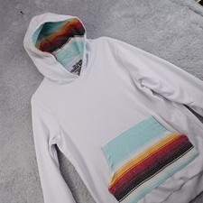 Senor Lopez Mens Eco-Hoodie White Baja Serape Pocket Pullover Sweatshirt Small