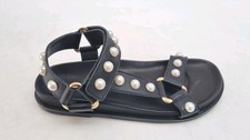 Air and Grace Sandals black leather Pearl studded Cleo sandals, SIze UK 5 EU 38.