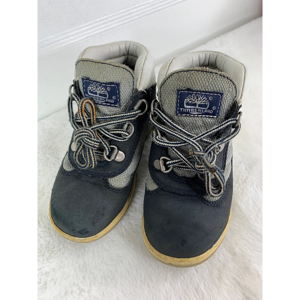 Botas de campo Timberland para niños pequeños azul marino oscuro blanco nobuck con cordones talla 10M Foto 2 de 4