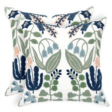 Spring Floral Embroidered Decorative Throw Pillow Covers 18"x 18" Set of 2,