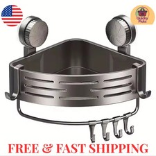 Corner Shower Shelf with Suction Cup   No Drill Bathroom Storage Rack with Hooks