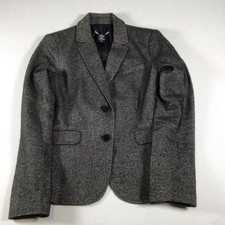 York Company Stretch Women  s Blazer 6 Gray Herringbone 2 Button Jacket