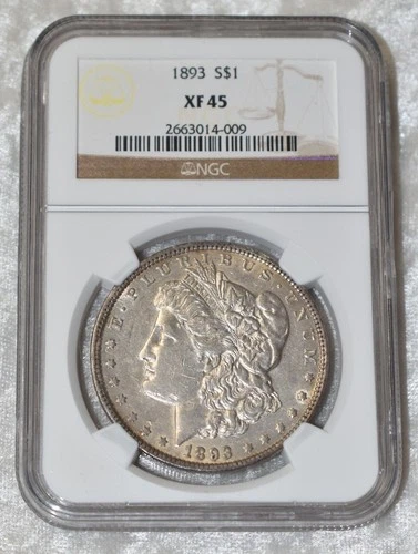 1893 P MORGAN 90% SILVER ONE $1 DOLLAR NGC XF 45 XF45 PHILADELPHIA MINT USA COIN