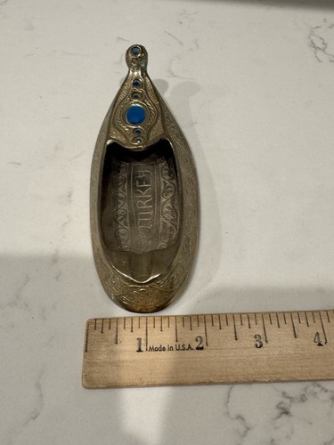 Brass Shoe Slipper Turkish Etched Ashtray Incense Holder - Picture 8 of 8