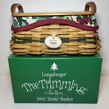 Longaberger 2002 Treats Basket - Tree Trimming Coll. w/ Liner, Prot. & Tie On