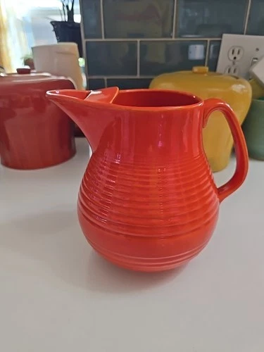 Vintage Orange Bauer Los Angeles Ice Lip Ring Monterey Pottery Pitcher