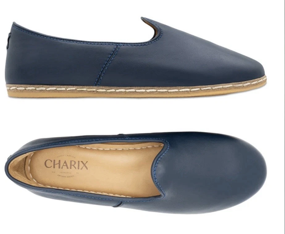 Charix Midnight Navy Blue Leather Slip-On Shoes Flats Women's 38.5 US 7.5-8