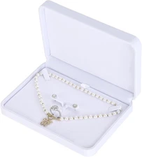 LETURE Large Velvet Jewelry Set Box, Big Necklace and Ring Earring White 