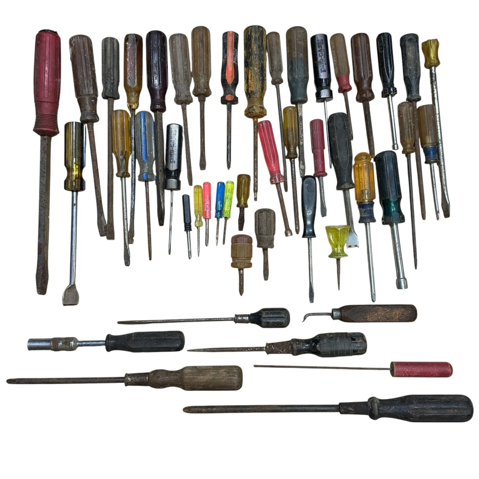 Vintage Screwdriver Lot 42 Mixed Flathead Phillips Wood Plastic Handles
